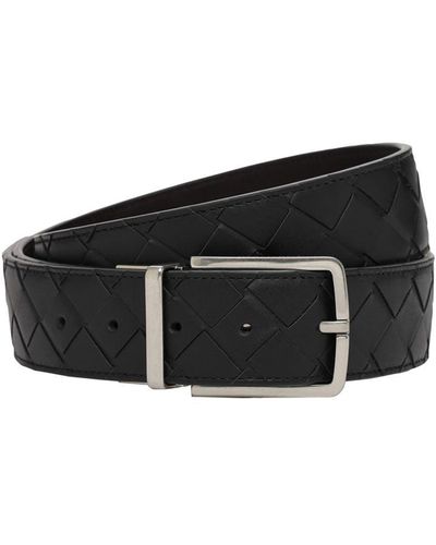 Bottega Veneta 3.5cm Intreccio Reversible Leather Belt - Black