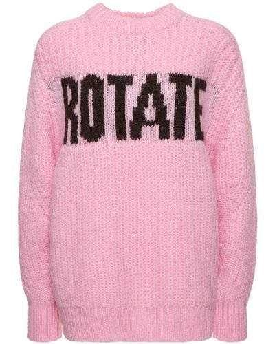 ROTATE BIRGER CHRISTENSEN Logo Oversize Wool Blend Knit Sweater - Pink