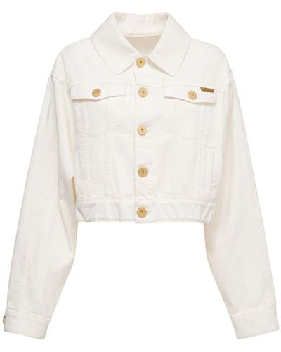 Balmain Cotton Denim Buttoned Crop Jacket - White