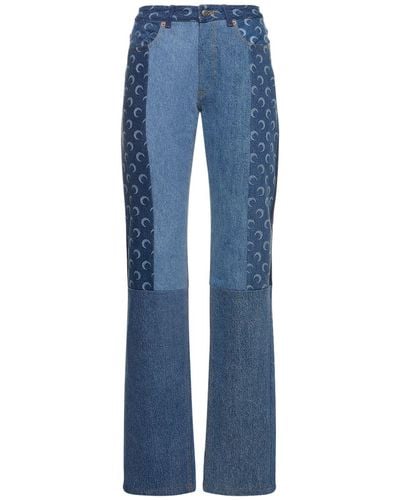 Marine Serre Jeans anchos de denim con patchwork - Azul