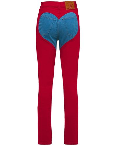 Y. Project Heart Two Tone Denim Skinny Jeans - Red