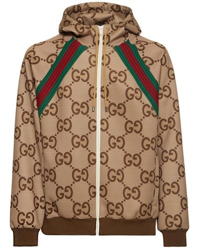 Gucci Sweat zippé en tissu techn imprimé gg à capuche - Marron