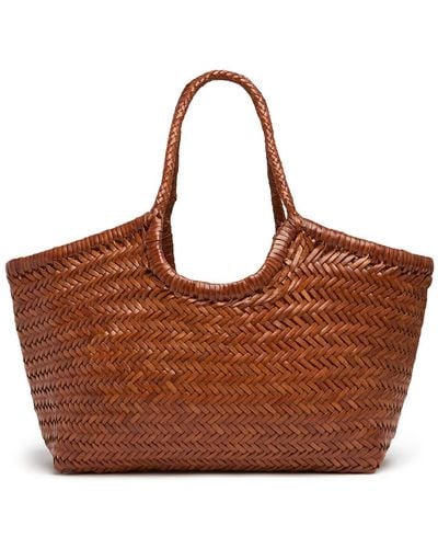 Dragon Diffusion Big Nantucket Woven Leather Basket Bag - Brown