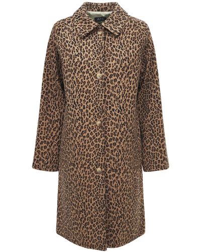 A.P.C. Manteau Alice Leopard Print Wool Coat - Brown