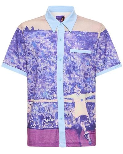 Kidsuper Printed Stretch Satin Short Sleeve Shirt - Purple