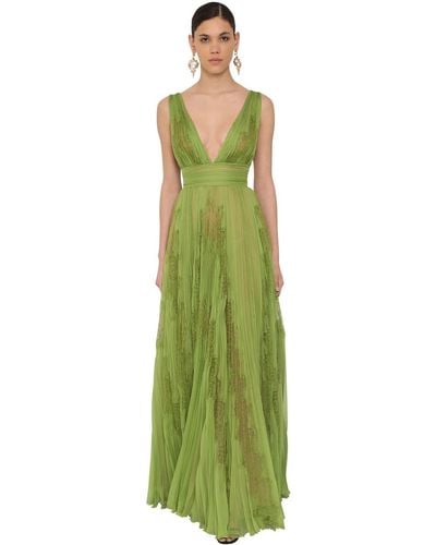 Zuhair Murad Vestito In Chiffon E Seta Plissé - Verde