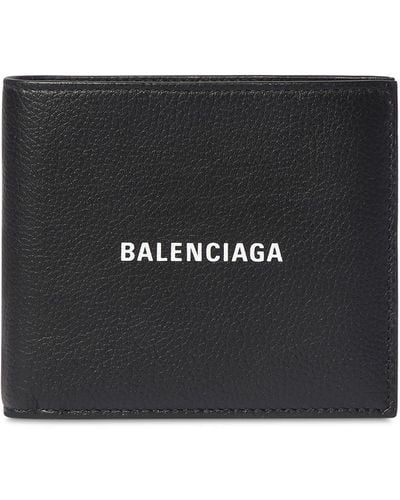 Balenciaga Logo Print Leather Billfold Wallet - Black