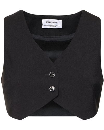 Blumarine Wool Crepe Cropped Vest W/ Buttons - Black