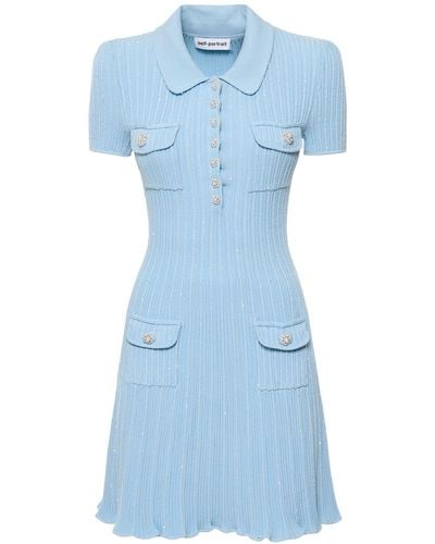 Self-Portrait Sequined Viscose Blend Knit Mini Dress - Blue