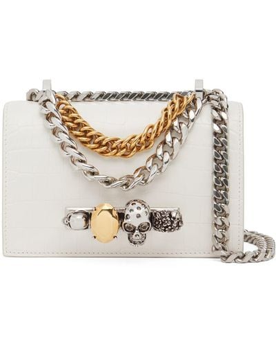 Alexander McQueen Mini Jeweled Satchel Leather Bag - White