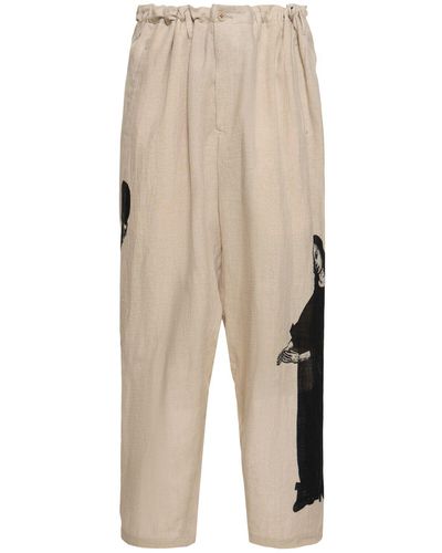 Yohji Yamamoto Pantalones lino estampados - Neutro