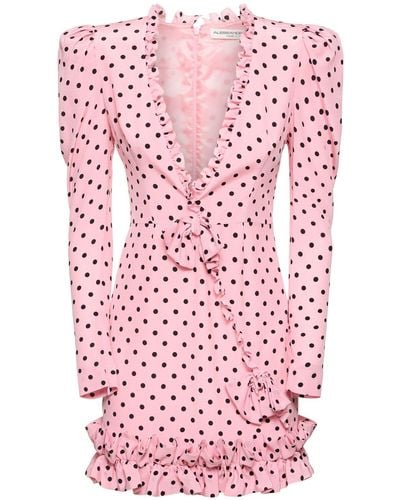 Alessandra Rich Polka Dot Print Ruffled Silk Mini Dress - Pink