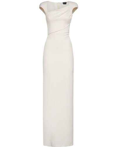 Tom Ford Double Silk Georgette Draped Long Dress - White