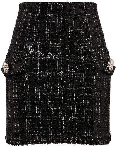 Balmain Glittered Tweed Mini Skirt - Black