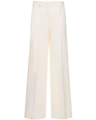 Dolce & Gabbana Viscose Crepe Wide Leg Flared Trousers - White