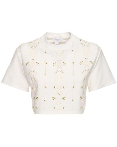 Giambattista Valli Crop top in jersey con ricami - Bianco