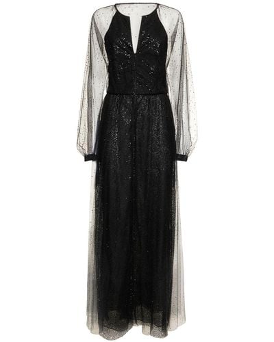 Giorgio Armani Sequined Tulle Long Gown - Black