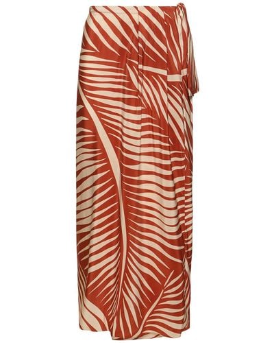 Johanna Ortiz Printed Silk Long Wrap Skirt - Orange