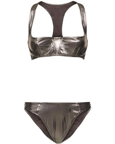 The Attico Metallic Lycra Balconette Bikini Set - Grey