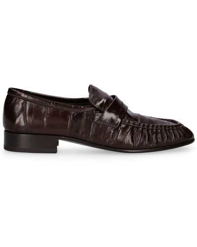 The Row Panelled Glossed-leather Loafers - Brown