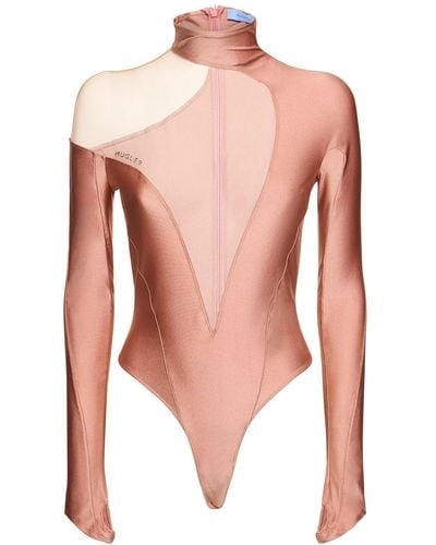 Mugler Shiny Lycra Cutout Turtleneck Bodysuit - White