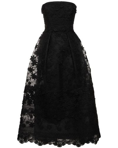 Elie Saab Embroidered Tulle Strapless Midi Dress - Black