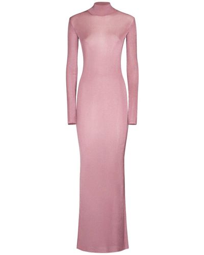 Saint Laurent Langes Kleid Aus Viskose - Pink