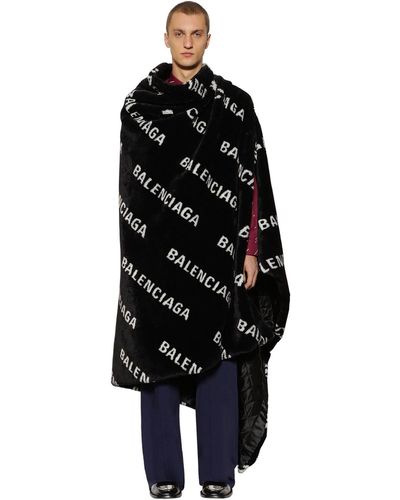 Balenciaga Oversize Faux Fur Logo Blanket - Black