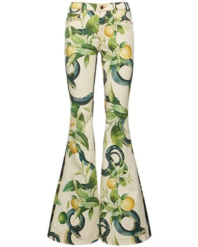 Roberto Cavalli Printed Mid Rise Flared Trousers - Green