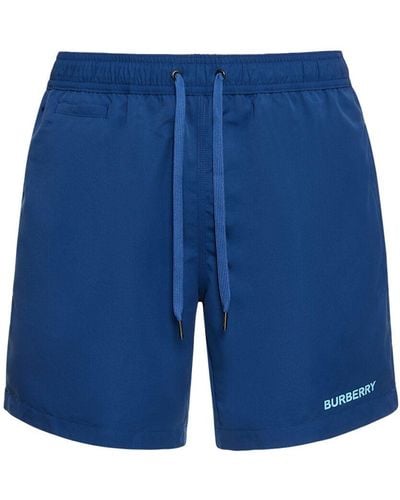Burberry Shorts mare martin con stampa logo - Blu