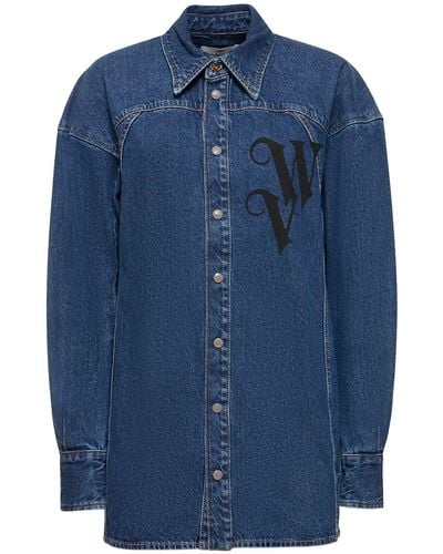 Vivienne Westwood Surchemise en denim de coton imprimé logo - Bleu