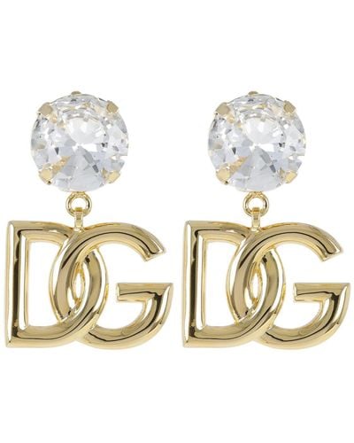 Dolce & Gabbana Clip-ohrringe Mit Kristallen "dg" - Mettallic