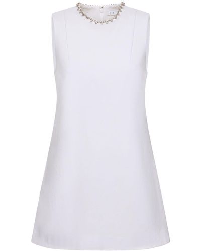 Area Crystal Heart Crepe Mini Dress - White