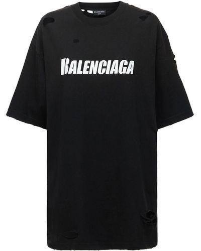 Balenciaga T-shirt Oversize In Jersey Distressed Con Logo - Nero
