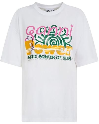 Ganni Future Heavy Sun Print Cotton T-Shirt - White