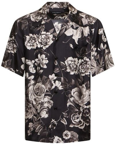 Dolce & Gabbana Flower Printed Silk Shirt - Black