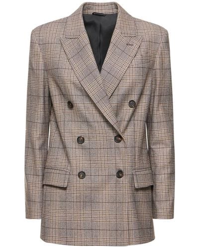Brunello Cucinelli Prince Of Wales Wool Blend Jacket - Brown