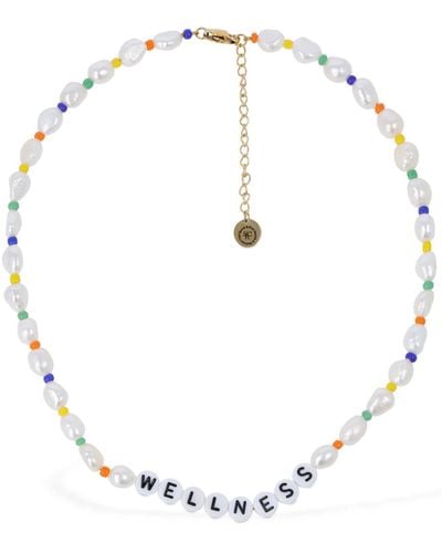 Sporty & Rich Wellness Faux Pearl & Bead Necklace - White