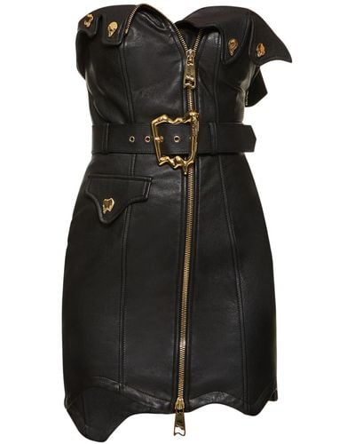 Moschino Leather Strapless Mini Dress W/ Zip - Black