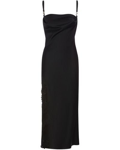Versace Satin & Lace Midi Dress - Black