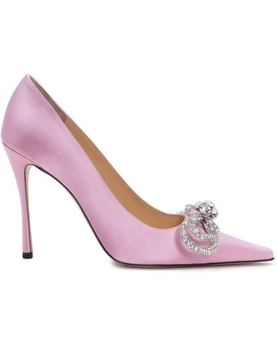 Mach & Mach 110mm Double Bow Satin Court Shoes - Pink