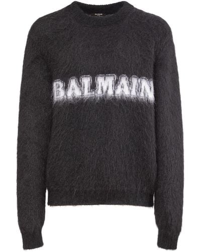 Balmain Suéter de mohair con logo - Negro