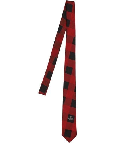 Vivienne Westwood Cravatta in seta check 7cm - Rosso