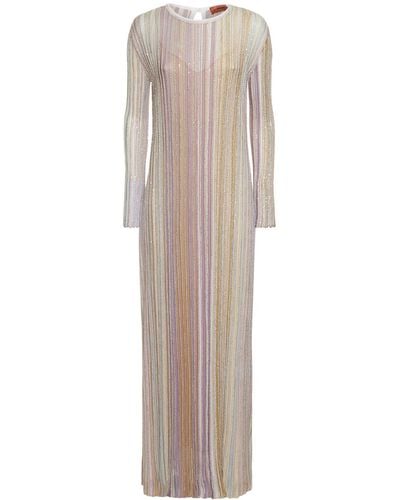 Missoni Sequined Striped Knit Long Dress - Natural