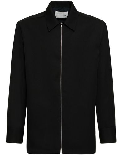 Jil Sander Virgin Wool Zipped Shirt - Black