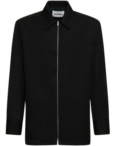 Jil Sander Virgin Wool Zipped Shirt - Black