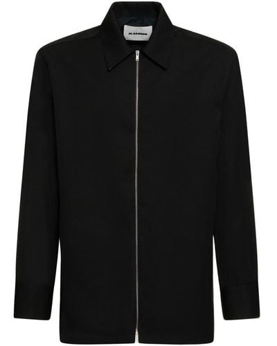 Jil Sander Camicia in lana vergine con zip - Nero