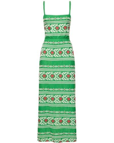 Johanna Ortiz Riberena Embroideredcanvas Long Dress - Green