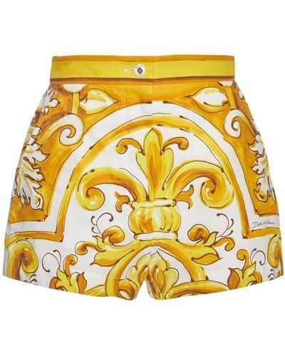 Dolce & Gabbana Shorts Aus Popeline Mit Maiolicadruck - Gelb