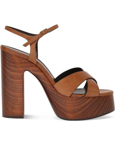 Saint Laurent 85mm Bianca Leather Platform Sandals - Brown